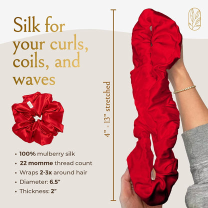 Silk Scrunchies for Women Ponytail Holders – Oversized Mulberry Silk Scrunchies – Extra Large No Damage Hair Ties for Curly, Thick, and Thin - Hair Accessories for Women – Black, XL By Curlfriend