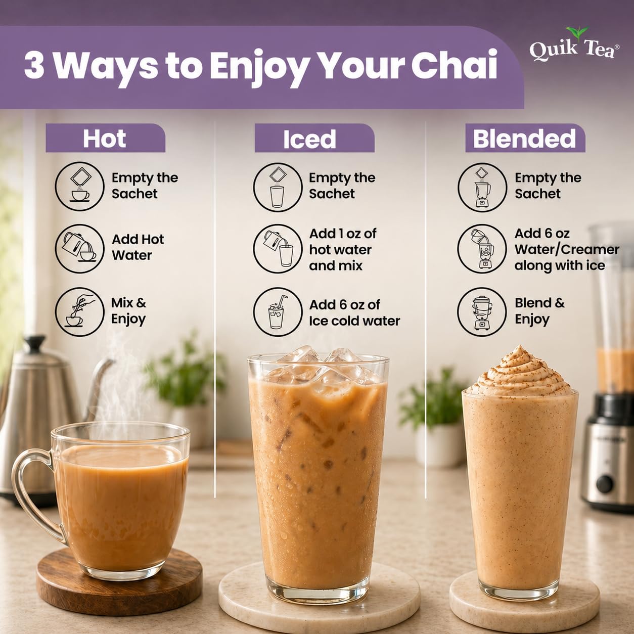 QuikTea Instant Chai Tea Latte Mix, Lemongrass, Unsweetened, 10 Sachets