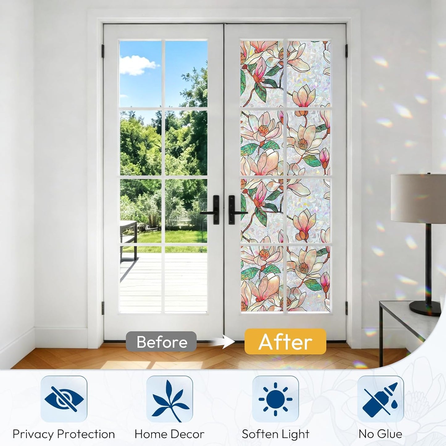 rabbitgoo Rainbow Window Privacy Film, Stained Glass Cling, 17.5" x 78.7"