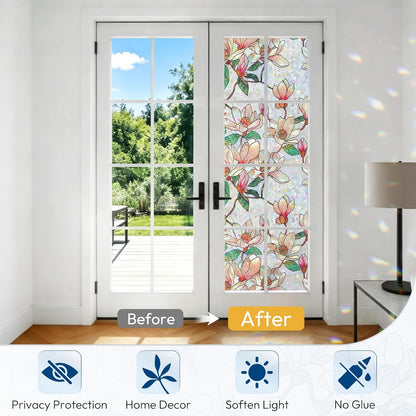 rabbitgoo Rainbow Window Privacy Film, Stained Glass Cling, 17.5" x 78.7"