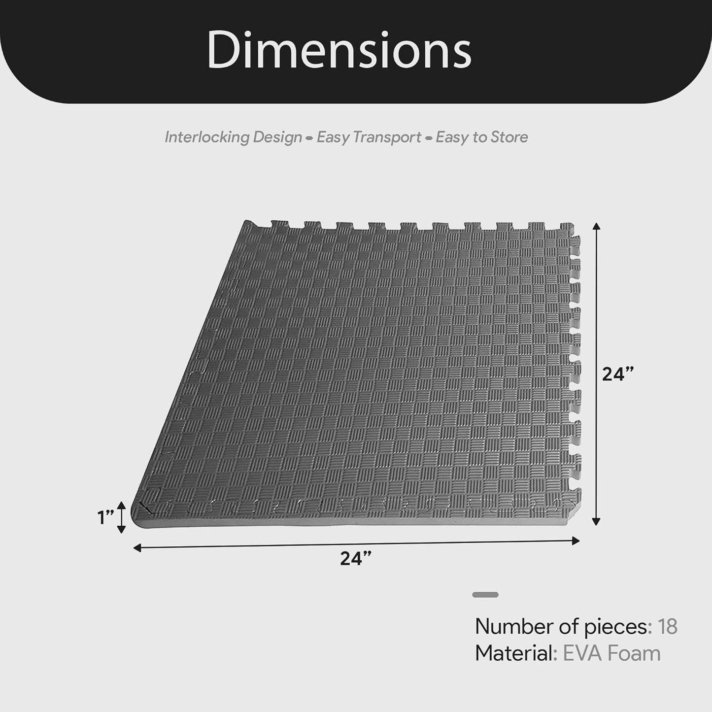 BalanceFrom Puzzle Exercise Mat 1/2" Thick, EVA Interlocking Foam Floor | Tiles for Home Gym, Mat for Home Workout Equipment, Floor Padding for Kids, Black, 24 in x 24 in x 1/2 in, 144 Sq Ft-36 Tiles