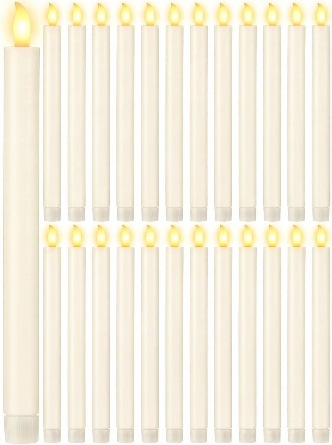 Treela 24 Pcs Flameless Taper Candles Battery Operated Bulk Fake Candles Light LED Candle Sticks Flickering Tapered for Easter Wedding Anniversary Decoration(Basic,11 Inch,Ivory)