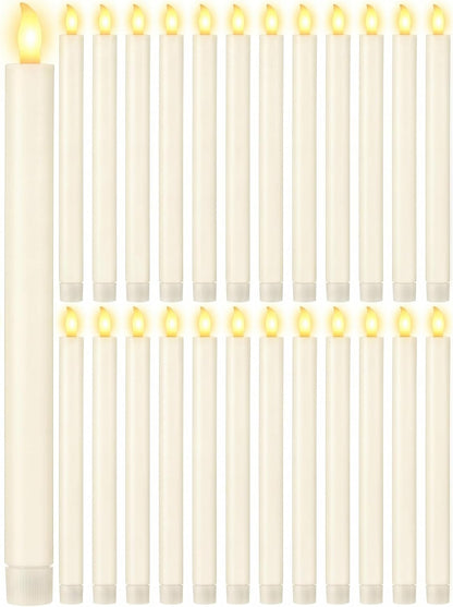 Treela 24 Pcs Flameless Taper Candles Battery Operated Bulk Fake Candles Light LED Candle Sticks Flickering Tapered for Easter Wedding Anniversary Decoration(Basic,11 Inch,Ivory)