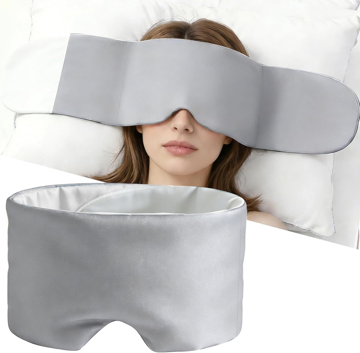 Weighted Sleep Mask for Side Sleepers, 100% Blackout Eye Mask for Sleeping with Adjustable Strap, Dual-Sided Cooling Silk & Warm Cotton Blindfold, Zero Pressure Eye Cover for Travel, Nap & Yoga