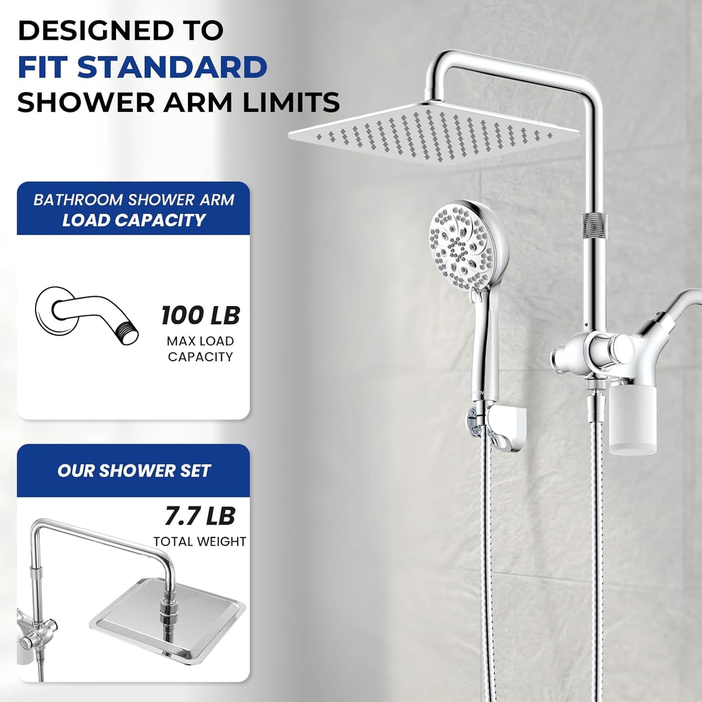 Ryamen Upgraded Dual Shower Heads Combo, 10 inch Filtered Shower Head with Handheld, 3-Way Rain Shower Head with Filters, 7 Settings Handheld Spray, High Pressure, Height Adjustable (Black)