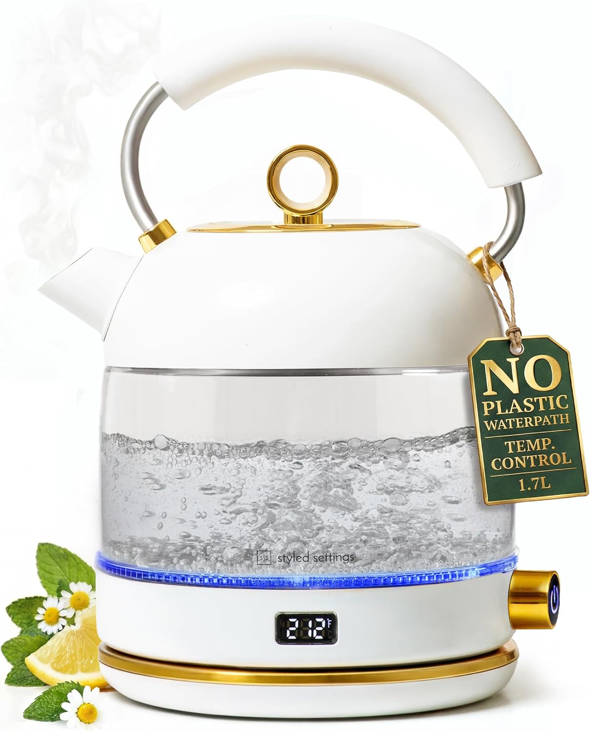 Stainless Steel Electric Kettle with Temperature Control - BPA and Plastic Free Electric Kettle with Keep Warm Function, Borosilicate Glass - Fast 1500W Hot Water Boiler, Auto Shut-Off
