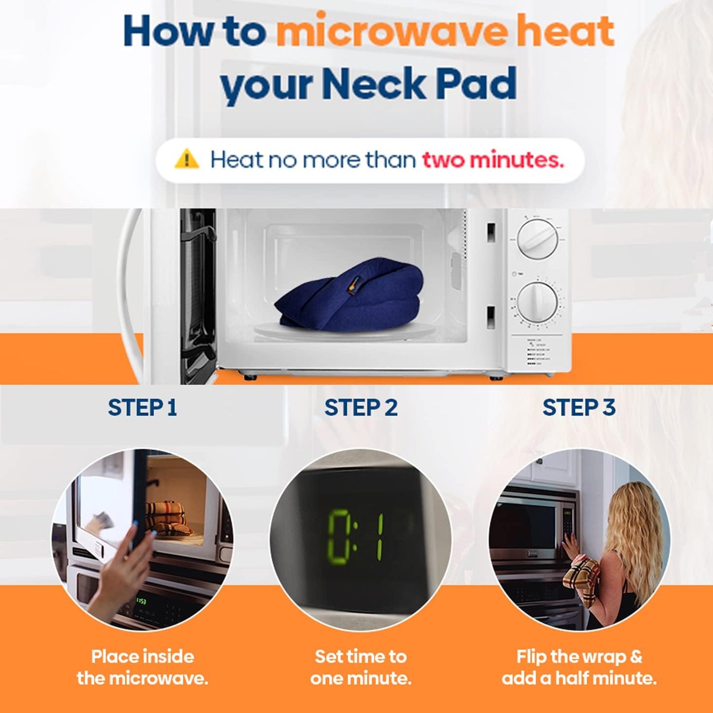 SunnyBay Microwavable Heating Pad for Neck and Shoulder, Heated Neck Wrap, Microwave Heat Pad, Weighted Beanbag Moist Hot or Cold Compress, 2.2 lbs, 26x4 Inches, Navy Blue