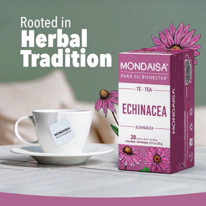 Mondaisa Echinacea Tea | 20 Tea Bags (4 Pack) | Caffeine-Free Herbal Infusion