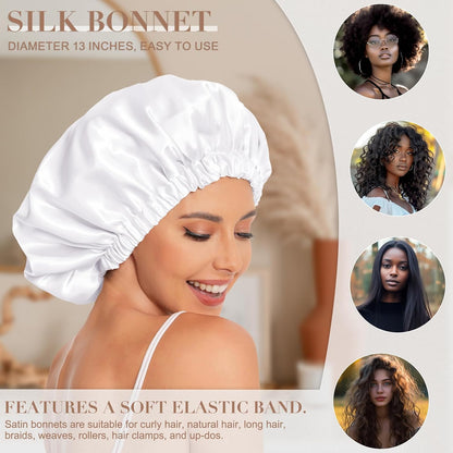 Satin Bonnet Silk Bonnet Hair Bonnet for Sleeping-Slouchy Beanie Hat Satin Sleep Cap for Women's Natural & Curly Hair(Blue Zircon)