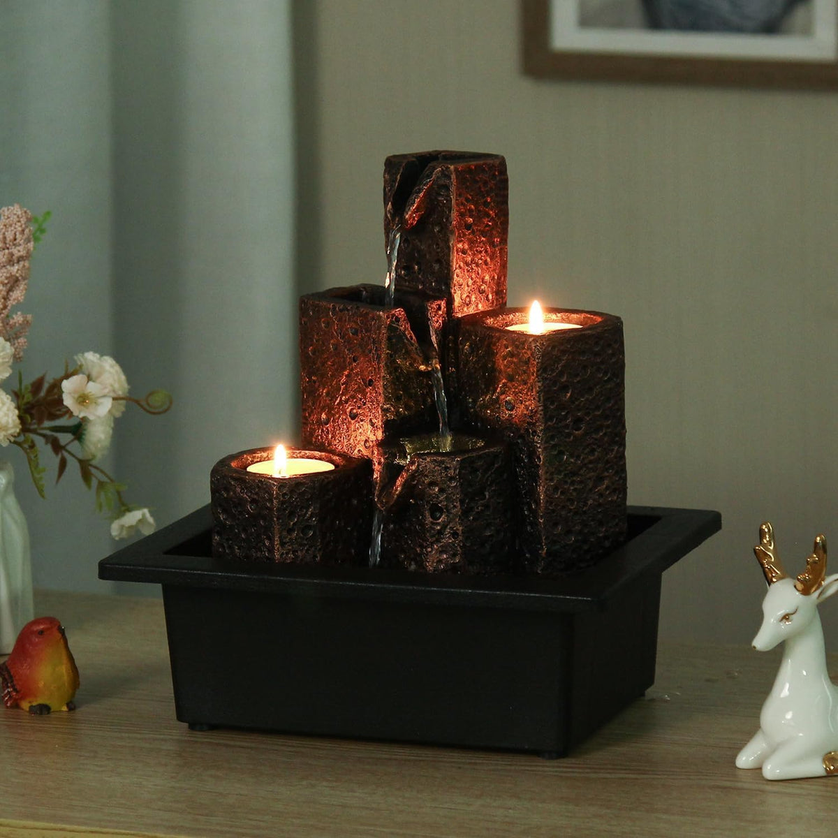 Tabletop Waterfall Fountain Indoor Themed Coral Seashell Tabletop Water Fountain Meditation (Ocean)