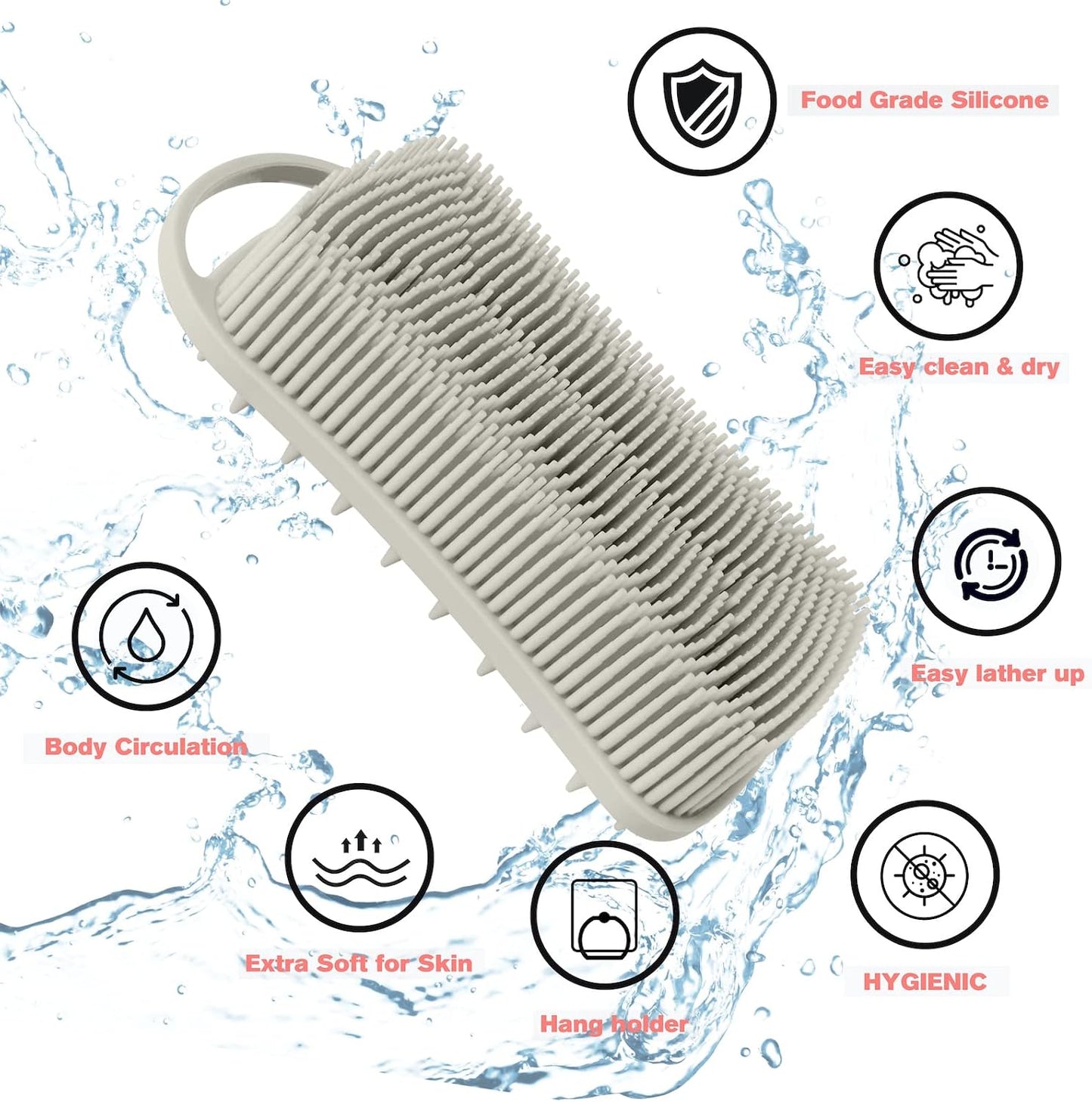 2PCS Silicone Body Scrubber, Loofah for Women, Gentle Exfoliating Shower Cleaner Bath Brush, Rubber Body Wash Deep Cleaning & Exfoliator & Massage, Travel-Friendly for Bathroom