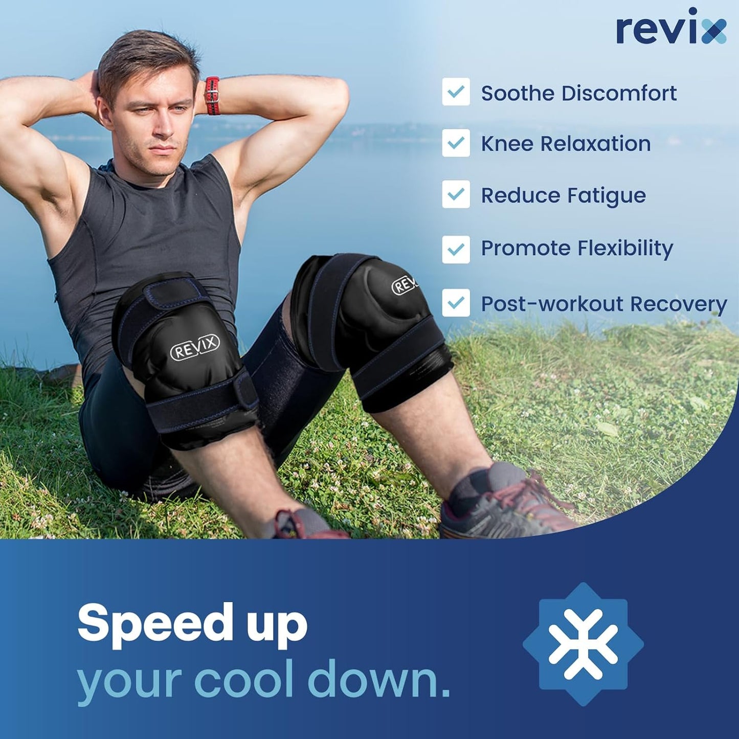REVIX 20‘’ XXXL Knee Ice Pack Wrap Around Entire Knee, Extra Large Ice Pack for Knee Meniscus Tear and Arthritis, Cold Compress Therapy, Reusable Ice Wraps for Back, Shoulder, Post-Workout Recovery