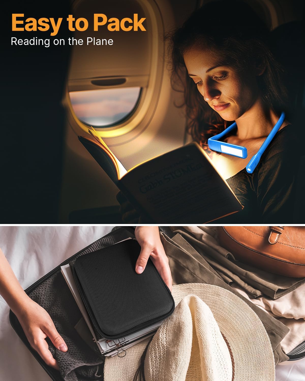 Reading Light, Rechargeable Neck Light, Stepless Dimming Book Light