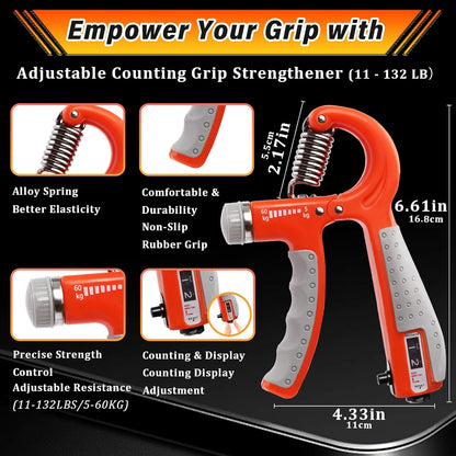 CYFIE Grip Strength Trainer Kit with Adjustable Resistance 10 - 132 Lbs, Forearm Exerciser, Finger Stretcher, Stress Ball, Forearm Strengthener for Workout wuth Storage Bag, Muscle Building and Recovery