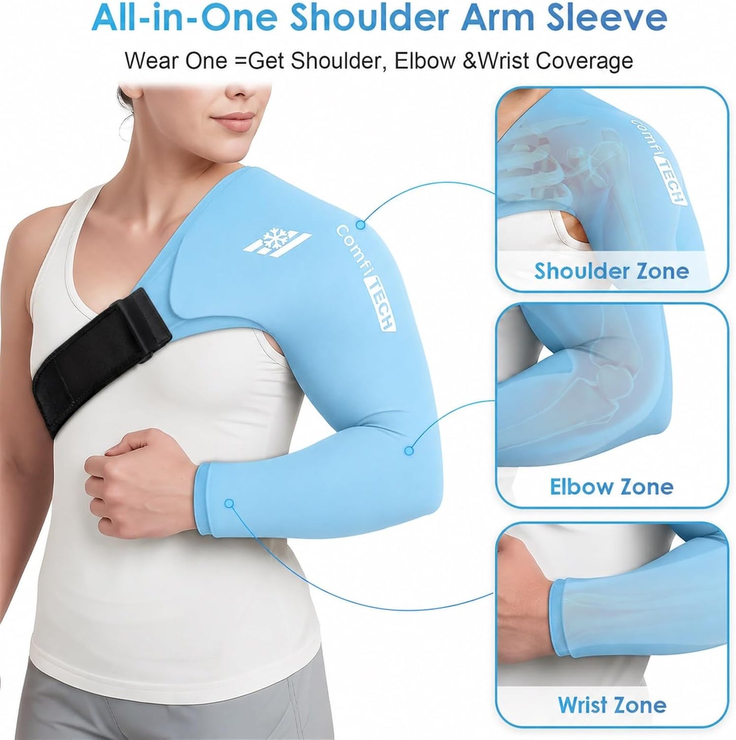 ComfiTECH Shoulder Arm Ice Pack Wrap for Pitchers & Volleyball Players, Reusable Ice Pack for Shoulder & Elbow & Arm Cooling, Adjustable Ice Arm Sleeve for Post-Training Recovery & Muscle Comfort, S
