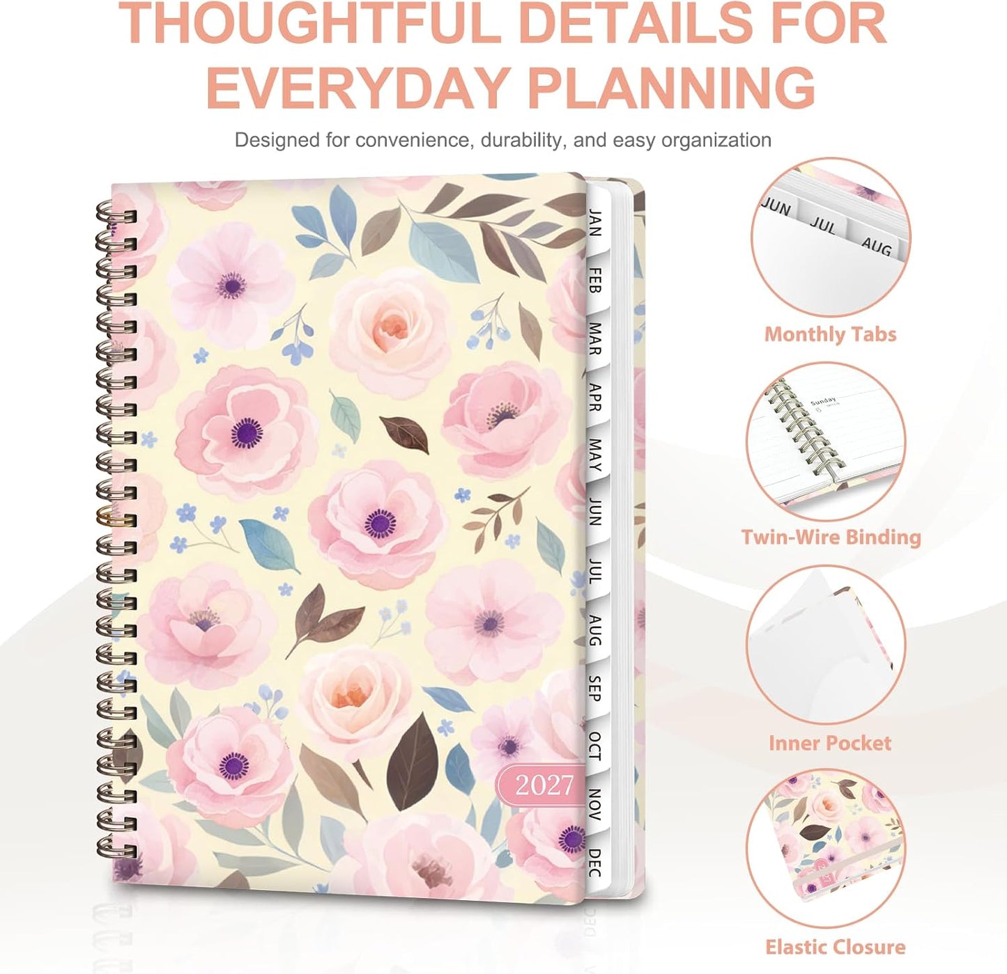 Planner 2026-2027, Weekly and Monthly Calendar Planner, JUL 2026 - JUN 2027 - Colors B