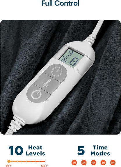 Mlivrom Heated Throw Blanket with 1-9 hrs Timer Auto-Off & 8 Heating Levels，Flannel Electric Blanket Throw ETL Certification，Machine Washable Full Body Warming Blankets