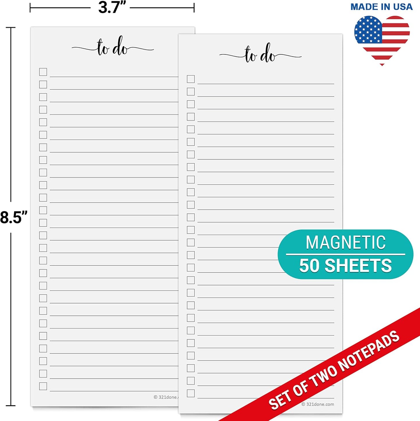 321Done To Do List Notepad, 2-Pack 50 Sheets Each, 3.7x8.5 College Ruled Pad, 70lb Matte Paper, Note Pad for Shopping List, Checklist To-Dos Tasks Planning for Home Office, Made in USA
