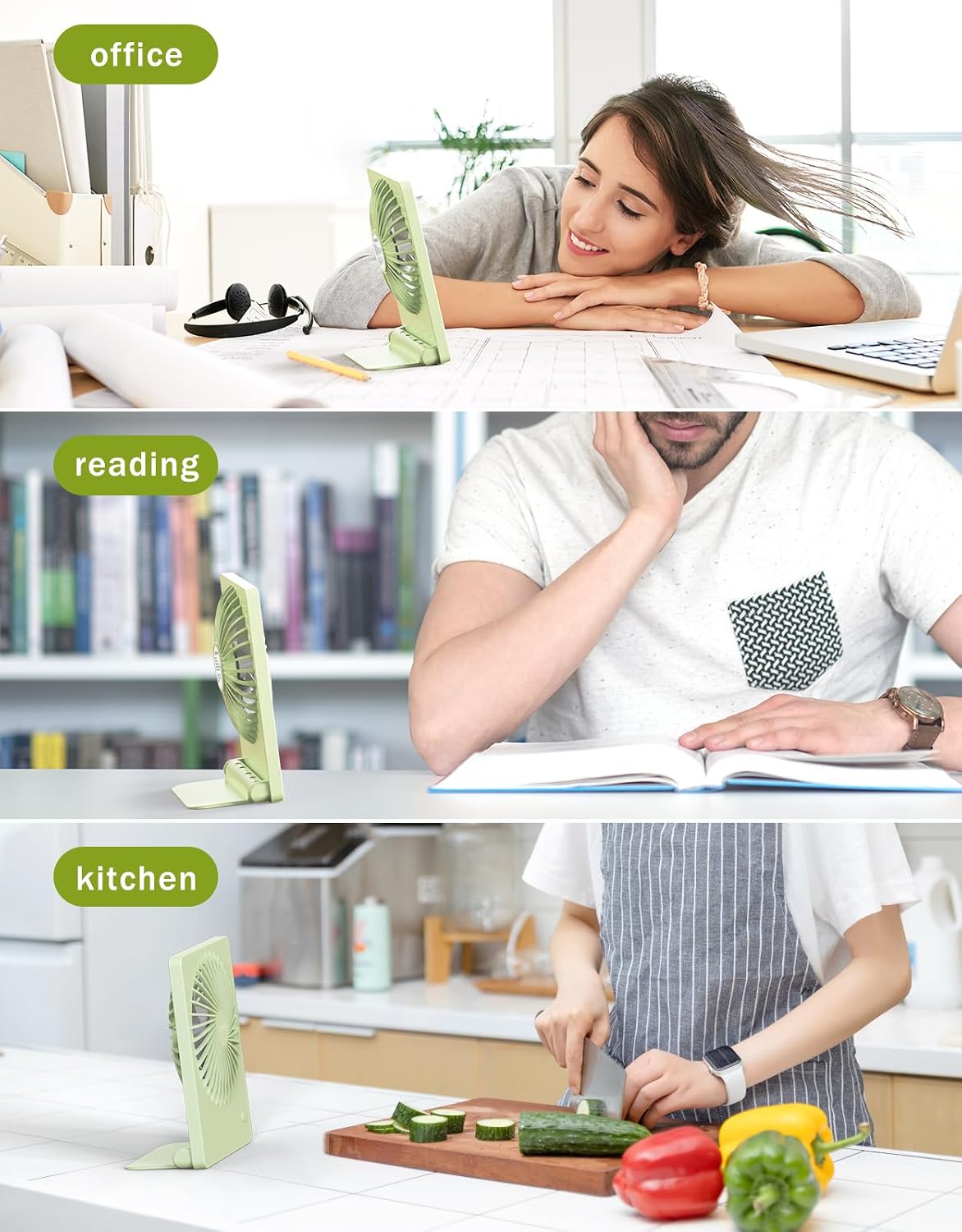 Zuvas Desk Fan Battery Operated Fan Rechargeable 180°Tilt Folding Personal Fan Ultra Quiet Small Portable 3 Speed Adjustable Strong Wind Fan For Office Bedroom Home Desktop Camping (White)