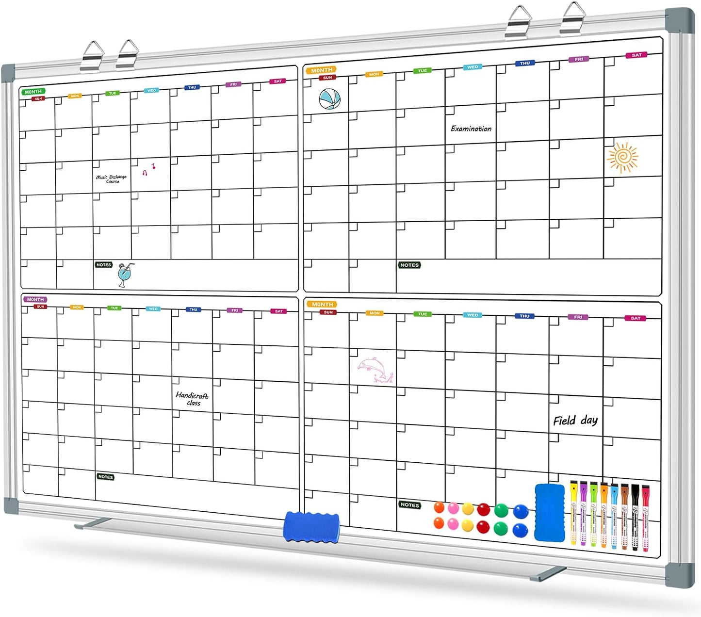 Magnetic Dry Erase Board Calendar for Wall 36" x 24", Monthly Calendar Whiteboard for Wall, Planning Board Bulletin Board Portable Board for Office, School, Home, Kitchen, Planning, Memo