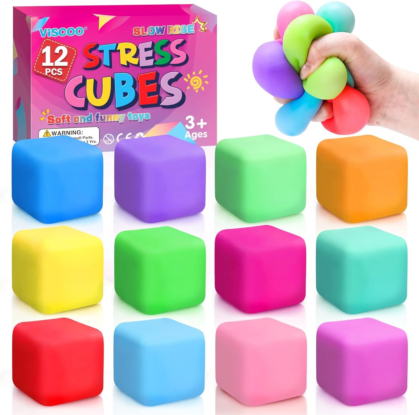 12 Pack Slow Rising Stress Ball,Stress Balls for Kids Adults,Stretchy Fidget Toys for Stress Relief,Hand Therapy Sensory Squishy Ball, Squishy Toys for Kids, Classroom Prize Box Party Favors