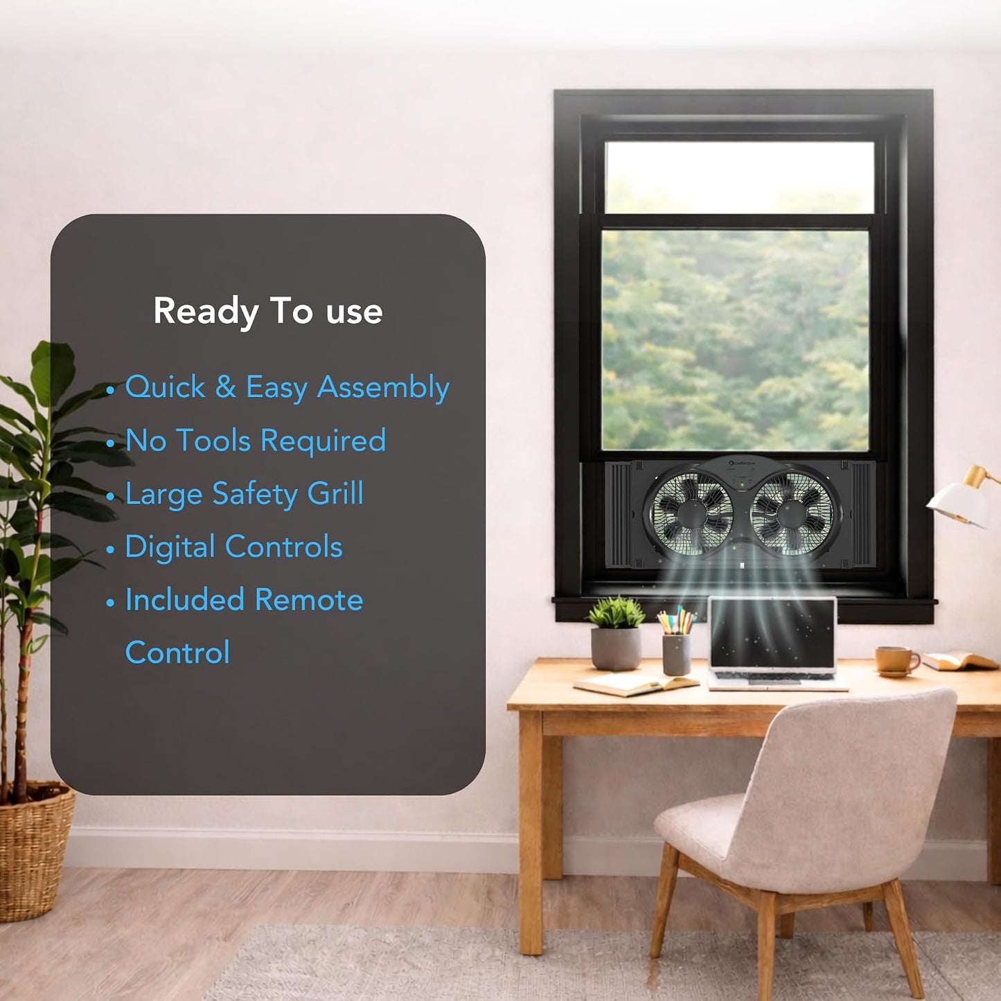 Comfort Zone Twin Window Fan with Reversible Airflow Control, 9 inch, Auto-Locking Expanders, 2 Speed Fan, Dual Fan, Exhaust, Airflow 9.84 ft/sec, Ideal for Home, Kitchen, Bedroom & Office, CZ319WT