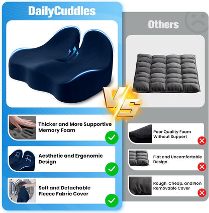 Seat Cushion, Chair Cushions for Office Chairs/Desk Seats/Wheelchair - Hip&Sciatica&Tailbone Pain Relief Memory Foam Office Chair Cushion for Long Sitting Office Workers, Black