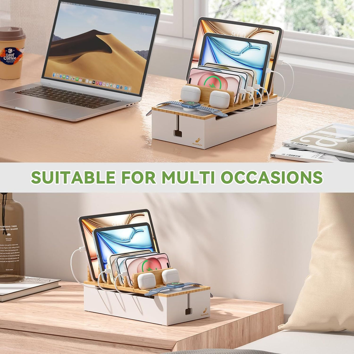 Pezin & Hulin Cell Phone Charging Station for Multi Devices-Natural Bamboo
