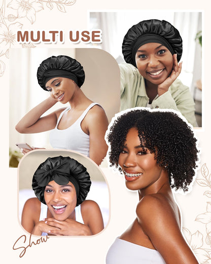 BONNET QUEEN Silk Bonnet for Sleeping for Women Satin Bonnet Night Cap for Curly Hair with Tie Band, Single Layer, Cream Pink