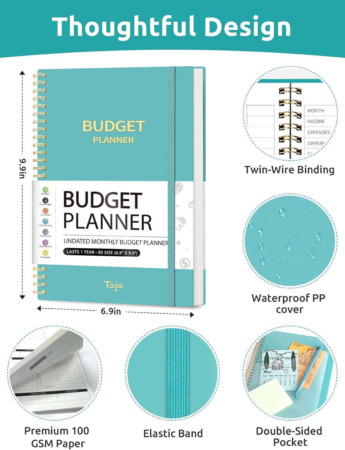 Budget Planner - Monthly Budget Book with Expense Tracker Notebook, Undated Bill Organizer & Finance Planner to Take Control of Your Money, Account Book to Manage Your Finances-Pink