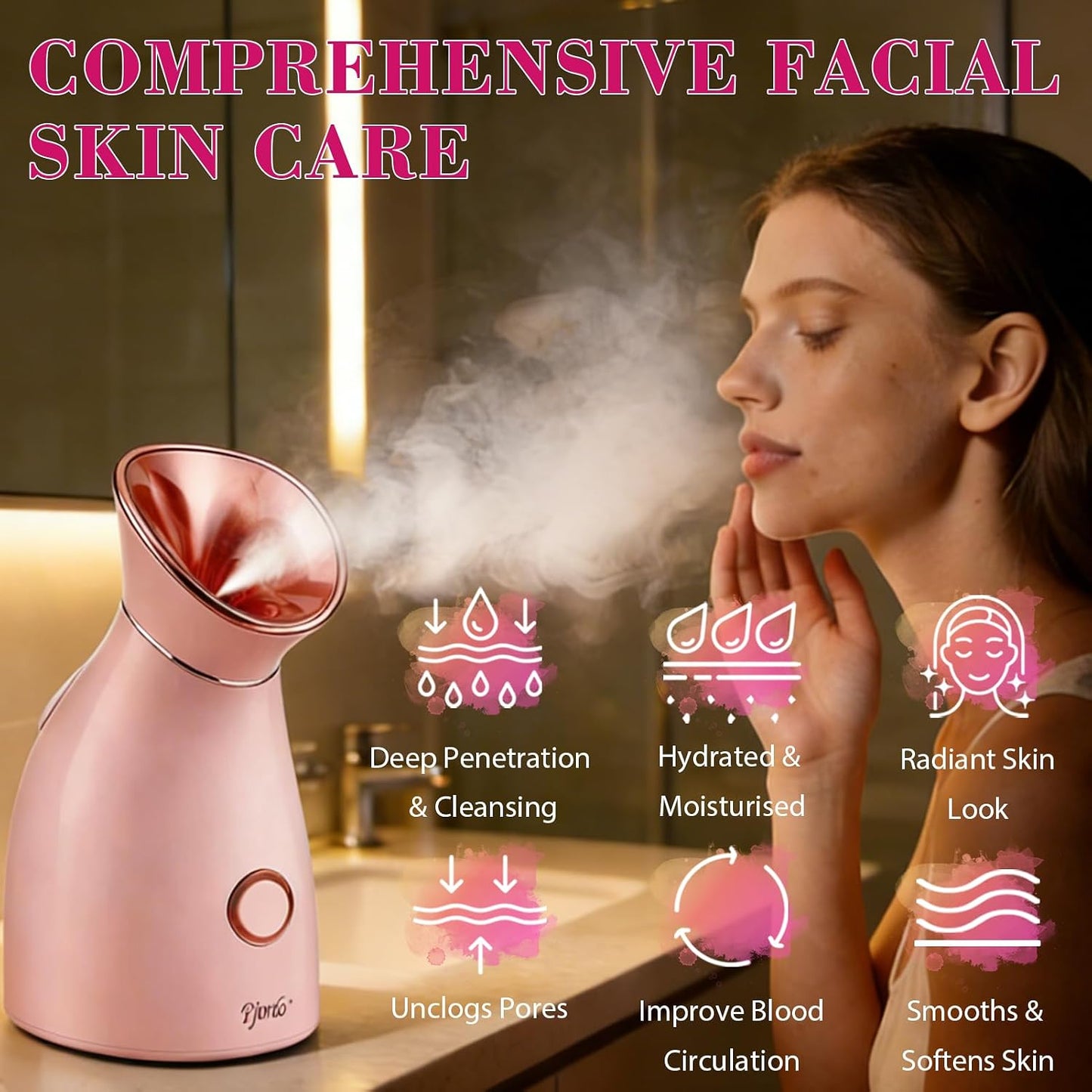 Pjordo Facial Steamer Spa Kit, 12 Skin Care Tools & 5 Jelly Mask Powder, Nano Ionic Steamer for Facial Deep Cleaning Unclog Pores Sinuses, Warm Mist Humidifier for Home SPA, Self Care Gifts for Women