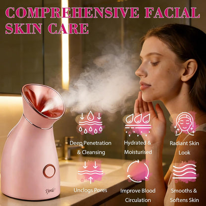 Pjordo Facial Steamer Spa Kit, 12 Skin Care Tools & 5 Jelly Mask Powder, Nano Ionic Steamer for Facial Deep Cleaning Unclog Pores Sinuses, Warm Mist Humidifier for Home SPA, Self Care Gifts for Women