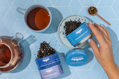 JusTea EARL GREY TEA TRIO 3 Flavour Variety Pack, 45+ Cups Tin with Spoon