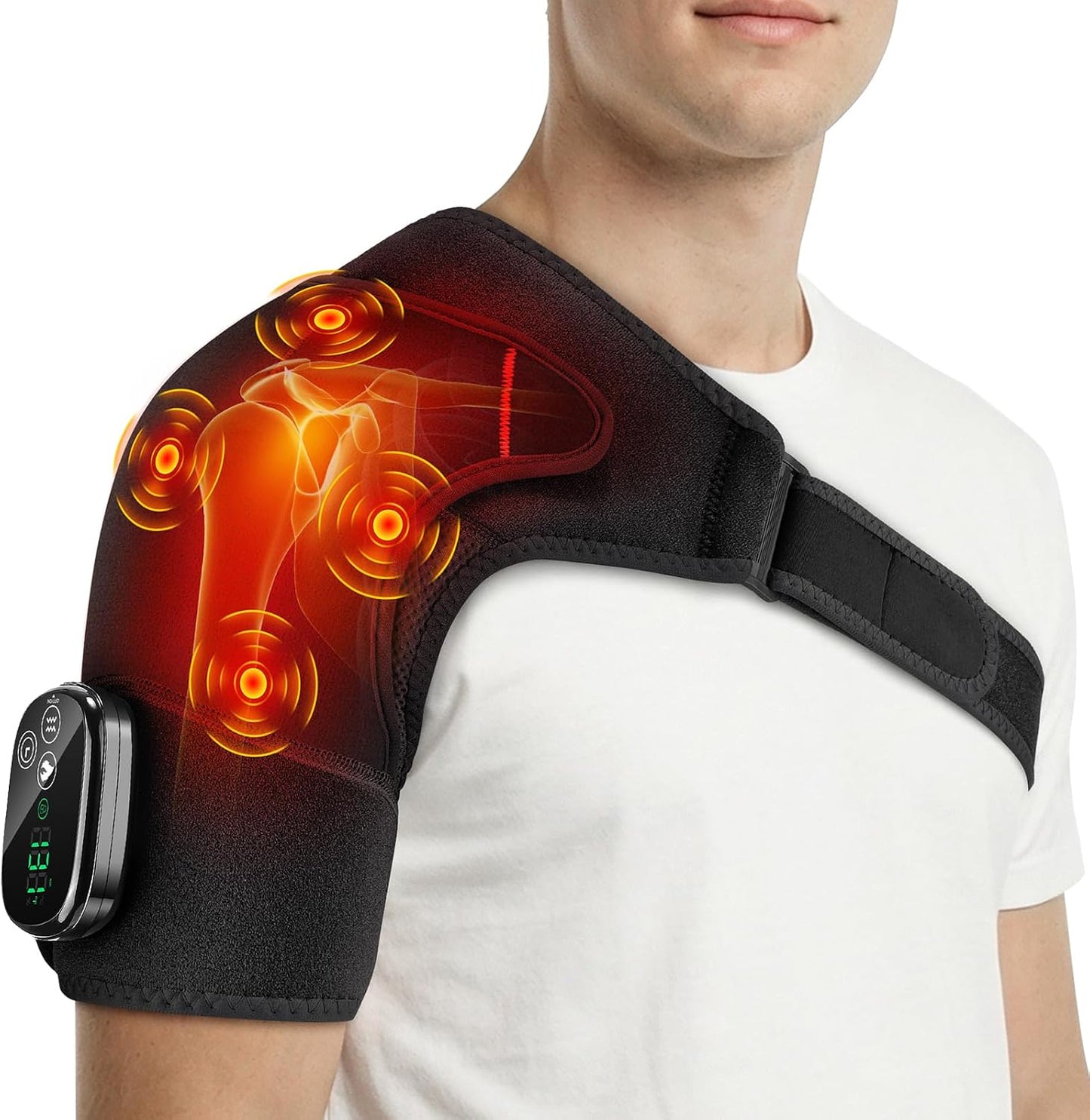 Shoulder Heating Pad with Massage for Pain Relief, Cordless Heated Shoulder Wrap for Rotator Cuff & Frozen Shoulder, Portable Heated Shoulder Massager Pad for Home Travel