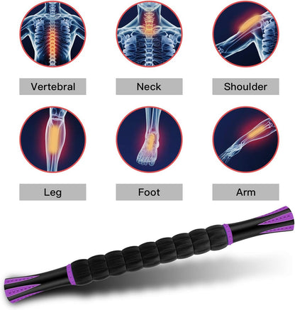 Muscle Roller Massage Roller Stick- Deep Tissue Fascia Blaster for Myofascial Pain Relief, Lymphatic Drainage & Body Sculpting, Handheld Physical Therapy & Recovery Tool (Pink black-18 inch)