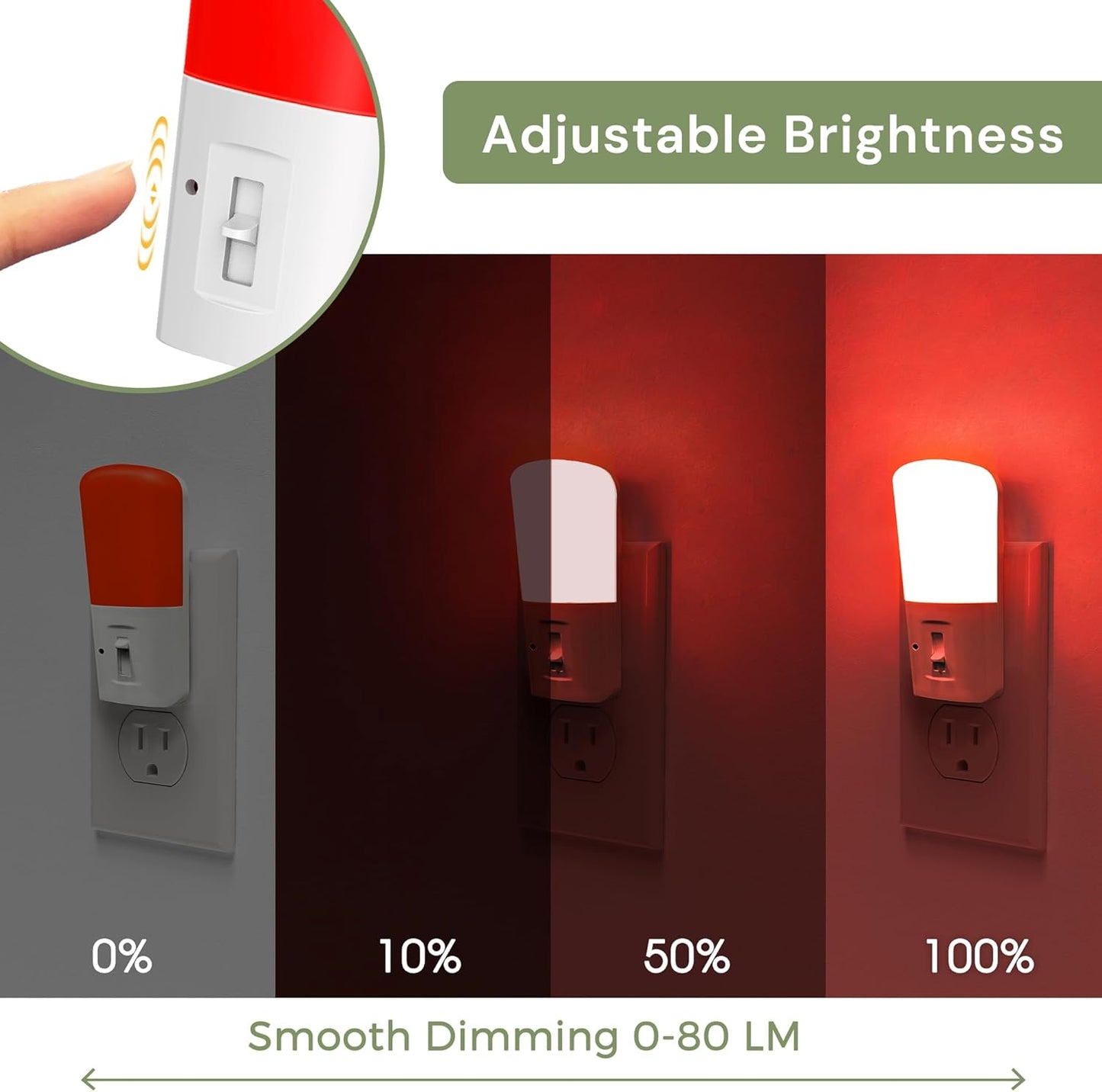 LOHAS-LED Amber Night Light, Dimmable Plug in Night Light with Light Sensor, Yellow Kids Nightlights, 5-80LM Sleep Light for Nursery, Bedroom, Bathroom, Hallway, Stairway, 2Pack