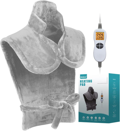 Ruqiji 19" x 24" Weighted Neck&Shoulder Heating Pad, 2.5lbs with 12 Temperature Settings&Countdown Timer,Pain Relief for Neck/Shoulders/Menstrual Pain(Dark Gray)