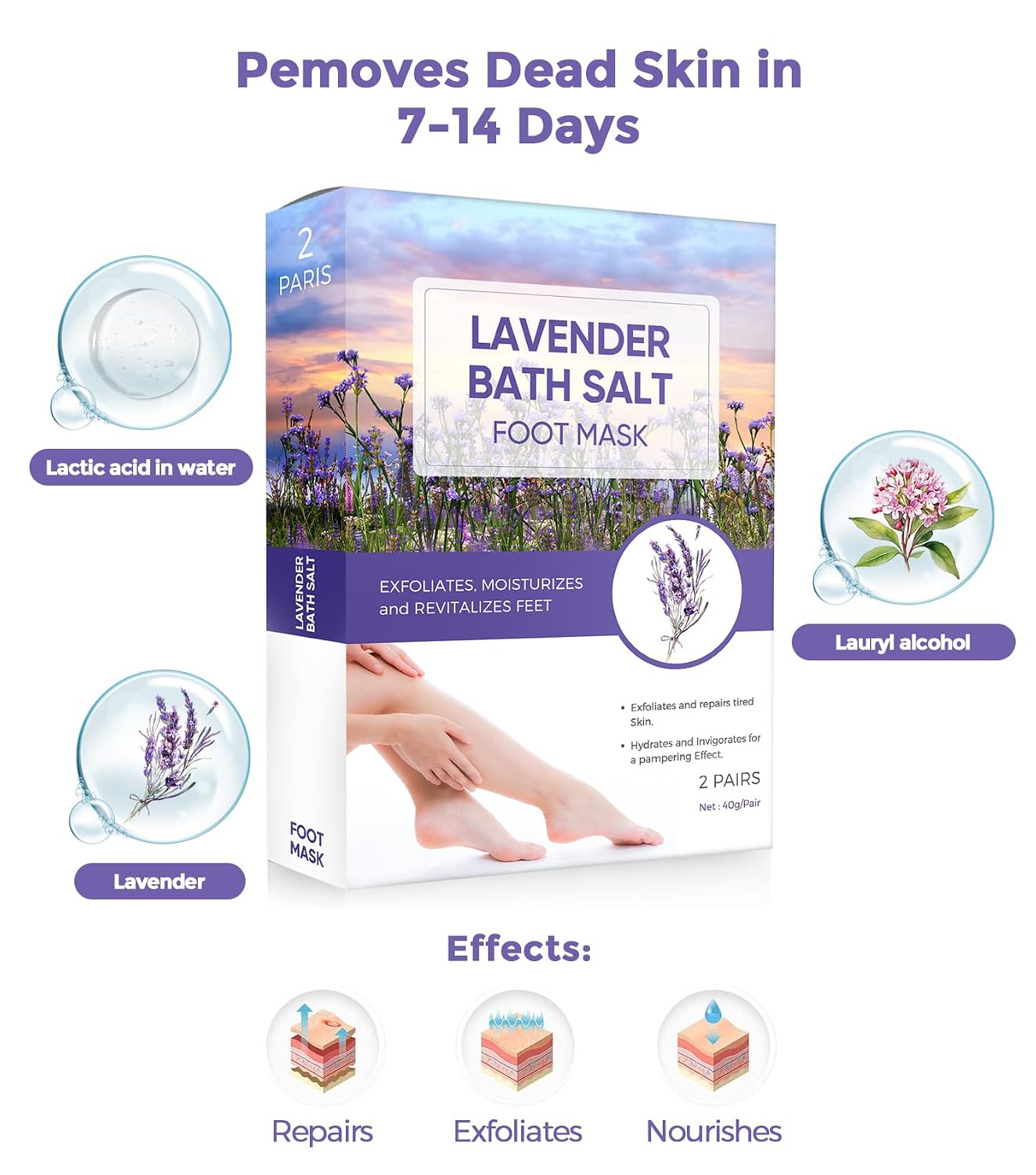 Foot Peel Mask, Lavender Foot Mask Natural Exfoliator for Dry Dead Skin, Callus, Peeling Foot Mask Repairs Heels & Removes Cracked Feet & Rough Heels Enjoy Baby Soft Smooth Feet