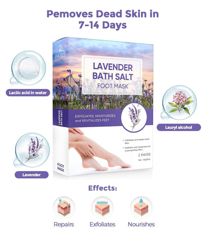 Foot Peel Mask, Lavender Foot Mask Natural Exfoliator for Dry Dead Skin, Callus, Peeling Foot Mask Repairs Heels & Removes Cracked Feet & Rough Heels Enjoy Baby Soft Smooth Feet