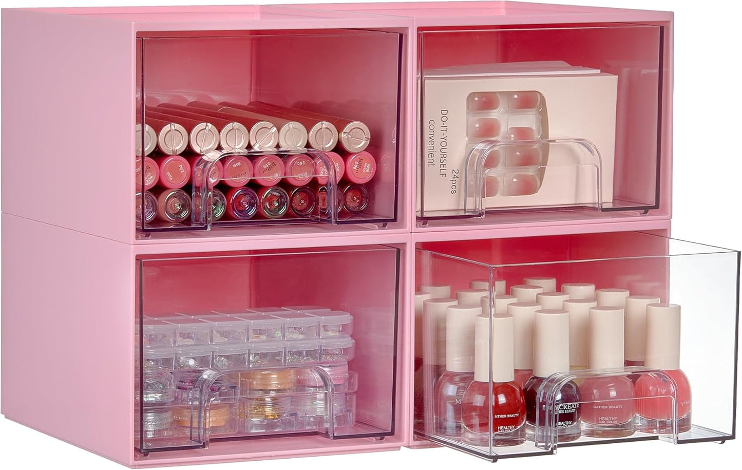 Vtopmart 4 Pack Small Clear Stackable Storage Drawers,Acrylic Bathroom Makeup Organizer,Plastic Storage Bins for Vanity, Undersink, Kitchen Cabinets, Pantry, Home Organization