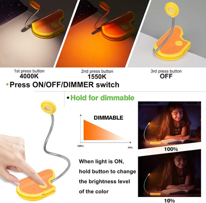 Amber Reading Light Rechargeable, Book Light Kids for Reading in Bed, Clip On Reading Book Light, 2 Lighting Modes, Blue Light Blocking for Eye-Care, Small Bookmark Light for Bookworm-Violet