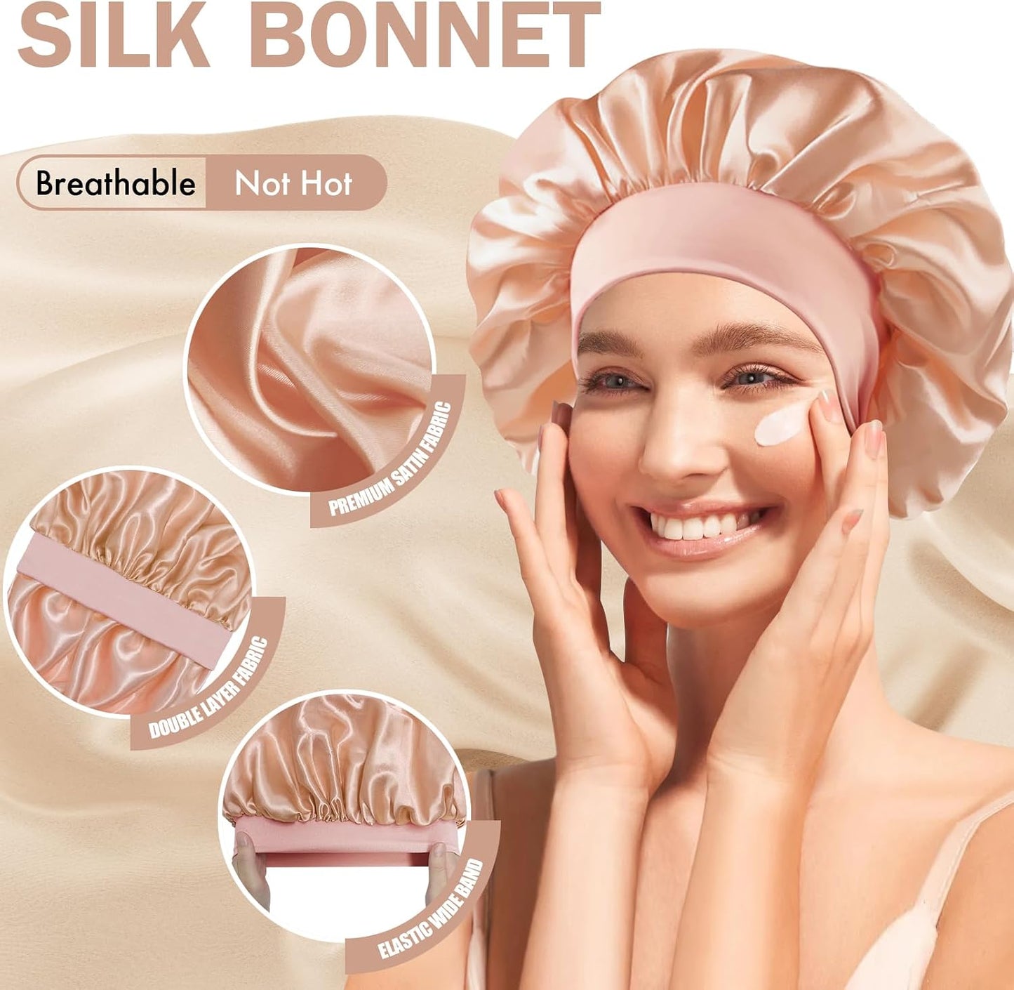 Satin Silk Bonnet for Sleeping, Double Layer Silk Sleep Cap for Men & Women, Soft Satin Lined Bonnet for Curly Hair