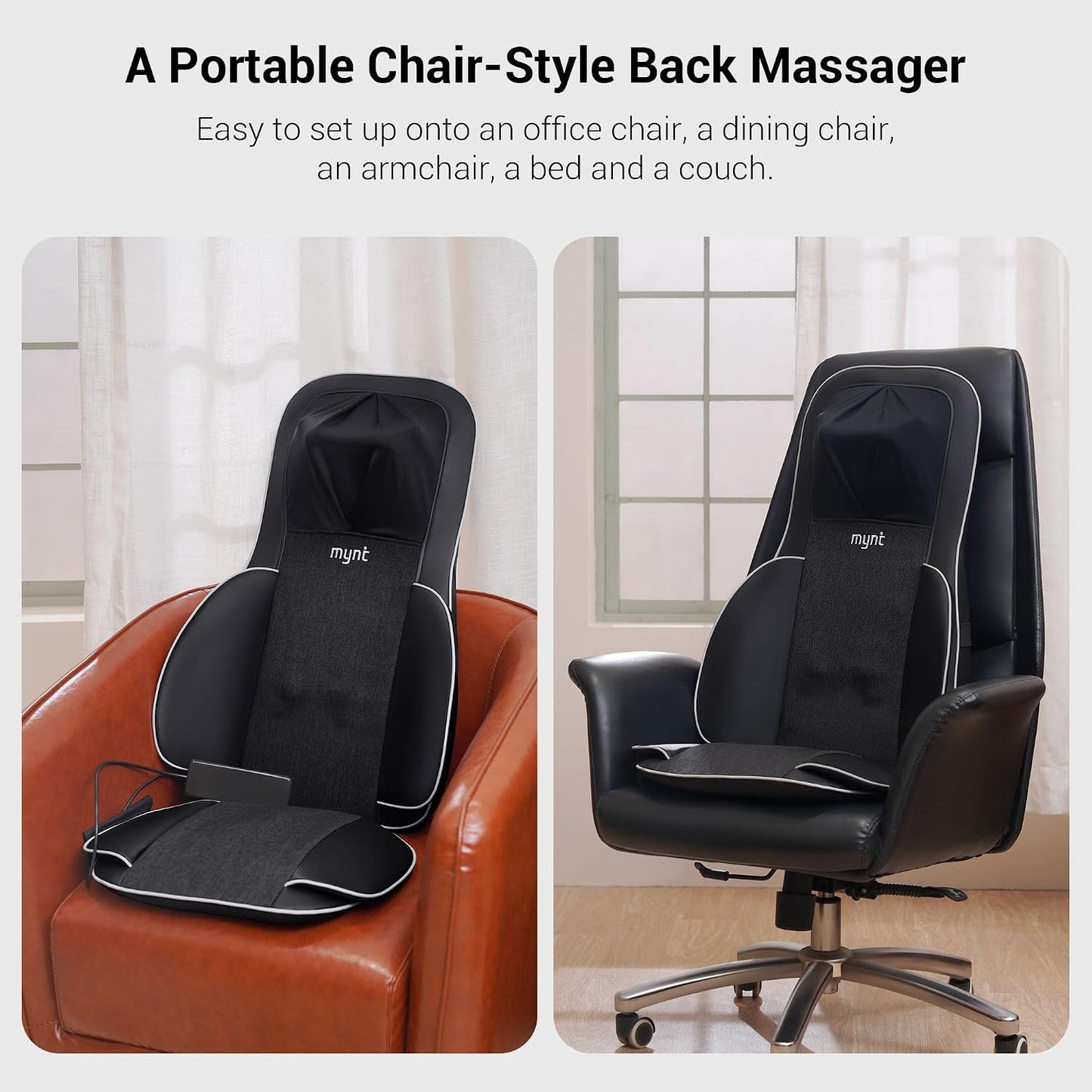 Mynt FSA Eligible HSA Approved Shiatsu Neck and Back Massager for Chair with 10 Deep Kneading Nodes, 2D & 3D Back Massage with Heat, Portable Spot Massage Chair Pad (Black)