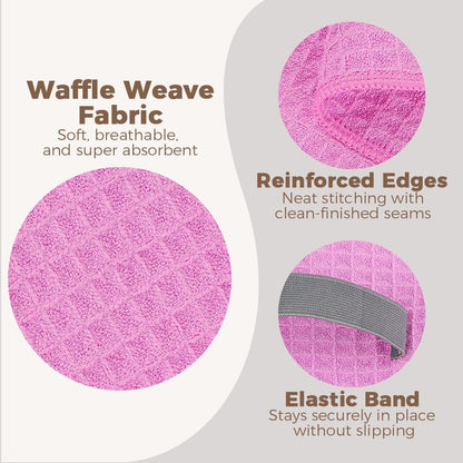 HOMEXCEL 5 Pack Microfiber Hair Towels - 40 x 20 inches Super Soft, Fast Drying Turbans for Long, Thick, Curly Hair - Anti Frizz Wrap with Elastic Strap