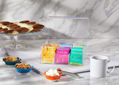 RoyalHouse Acrylic Tea Bag Holder Storage Organizer, 6 Compartment BPA Free Clear Plastic Tea Box with Lid, Multi-Purpose storage Box for Tea Bags, Office Supplies, Crafts, and Small Items.