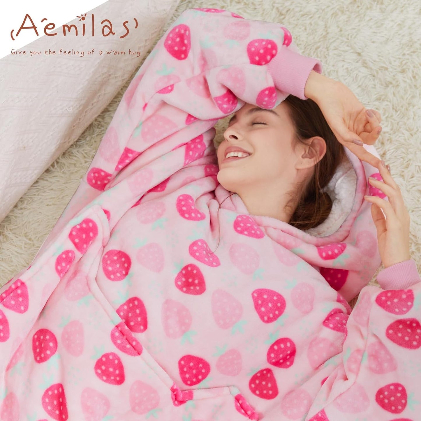 Aemilas Wearable Blanket Hoodie - Warm Sherpa Blanket Sweatshirt as Gifts for Adult Women Mom Men, One Size Fits All