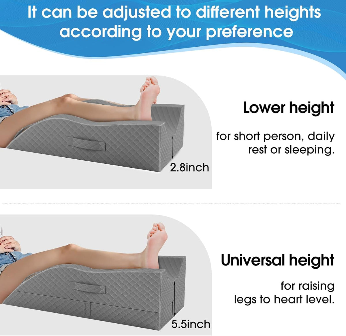 TranquilRelax Leg Elevation Pillows for After Surgery, Wedge Pillow, Grey