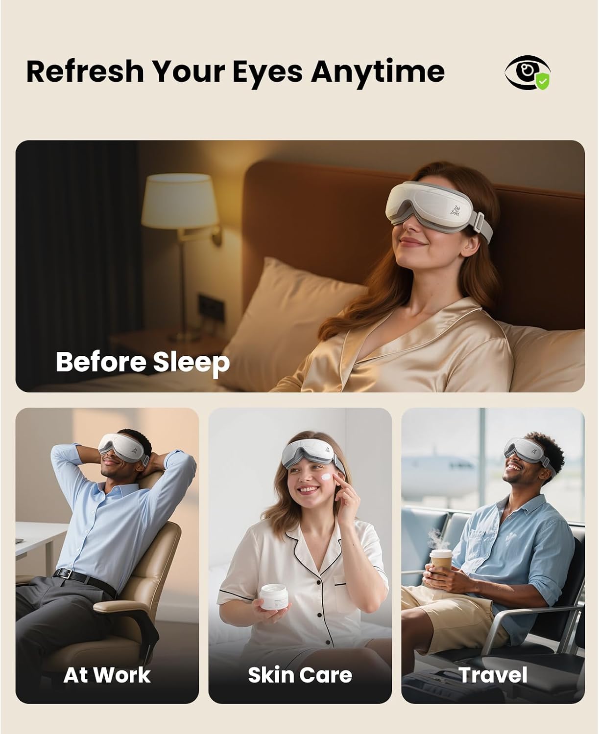 BOB AND BRAD Eye Massager with Heat and Cooling, FSA Eligible HSA Birthday Gifts for Women Men, Heated Eye Massager for Migraine, Heated Eye Mask for Dry Eye Head Tension and Stress Relief