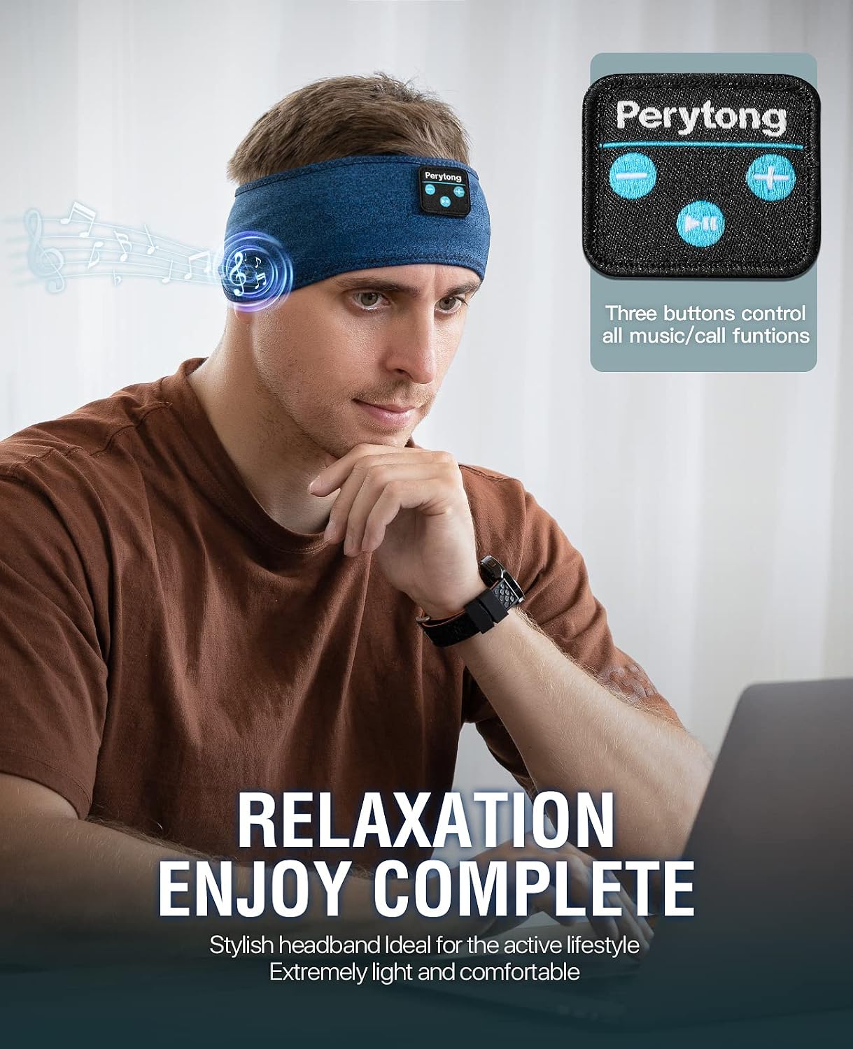Perytong Sleep Headphones Wireless, Bluetooth Sports Headband Headphones with Ultra-Thin HD Stereo Speakers Perfect for Sleeping,Workout,Jogging,Yoga,Insomnia, Air Travel, Meditation (Grey)