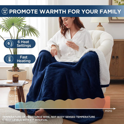 Westinghouse Heated Throw Blanket, Electric Blanket Throw with 6 Heating Levels and 2-10 Hours Time Settings, Flannel to Sherpa Super Cozy Heated Blanket Machine Washable, 50x60 inch, Charcoal